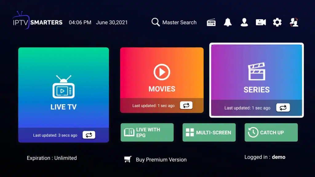 IPTV Smarters - Screen